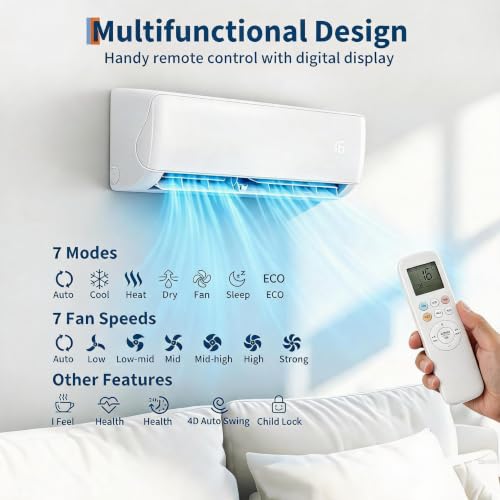 Koioplie Split Klimaanlage 24000 BTU mit WLAN | Inverter-Klimagerät mit App-Steuerung, Heiz- und Kühlfunktion. Für Räume bis 107m² geeignet