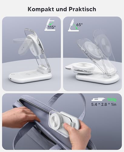 3 in 1 Mag Safe Ladestation für Apple Watch und iPhone & AirPods | faltbar iPhone Ladestation Kompatibel mit Mag Safe Ladegerät,für iPhone 18 pro/18 pro max/17e/Air-12,für Apple Watch,Airpods