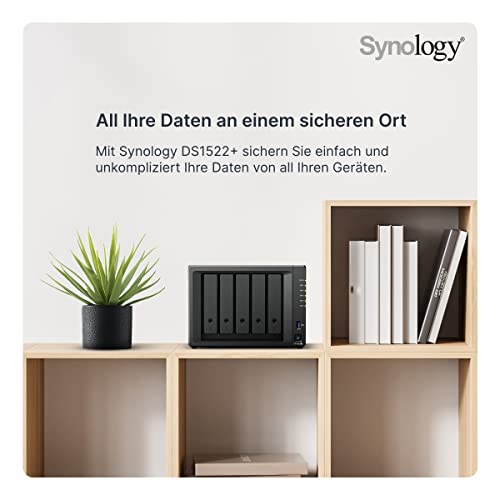 Synology DS1522+ 5-Bay DiskStation NAS AMD Ryzen R1600 8GB Ram 4xRJ-45 1GbE LAN-Port, ohne HDDs