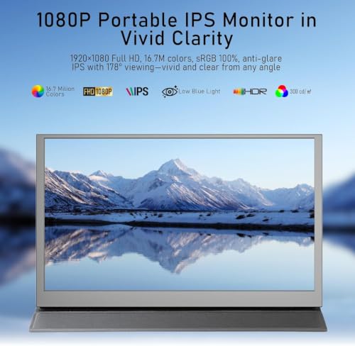 Portable Monitor 15,6 Zoll, 1920x1080P FHD IPS Entspiegelt | USB-C & Mini HDMI | Integrierte Lautsprecher & Schutzhülle mit Ständer | Zusatzbildschirm für Laptop, PC, Mac, Handy, PS5/4, Xbox, Switch