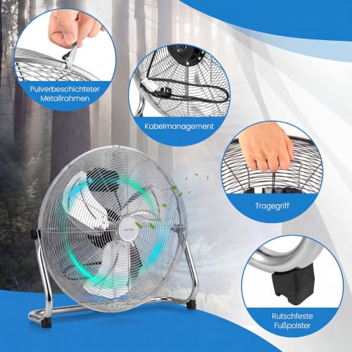 GYMAX Bodenventilator 57 cm, 160W Windmaschine mit 145° verstellbaren Ventilatorkopf, 3 Geschwindigkeitsstufen & schwerer Fuß, starker Luftstrom 11460 m³/h, Ventilator für Zuhause & Büro
