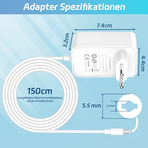 12V 3,5A Netzteil Ladegerät Kompatibel für AVM Fritz!Box 7590, 7560, 7540, 7530, 7510, 7490, 7430 7390, 6690, 6490, 5590, 5530 WLAN Router und Telekom Speedport Smart Steckernetzteil.