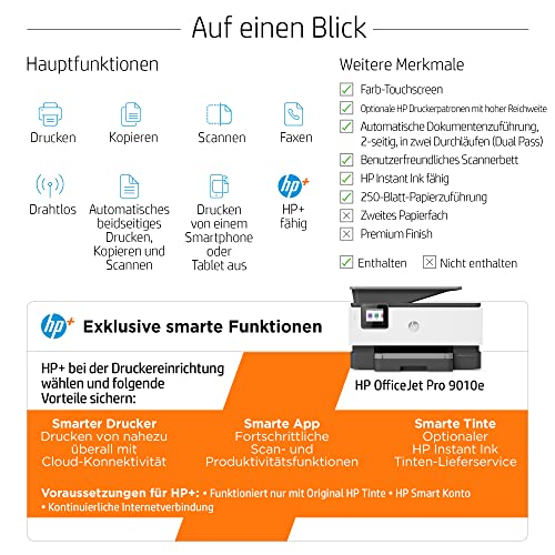 HP OfficeJet Pro 9010e Multifunktionsdrucker, 6 Monate gratis drucken mit HP Instant Ink inklusive, HP+, Drucker, Scanner, Kopierer, Fax, WLAN, LAN, Duplex, Airprint, Grau-Weiß