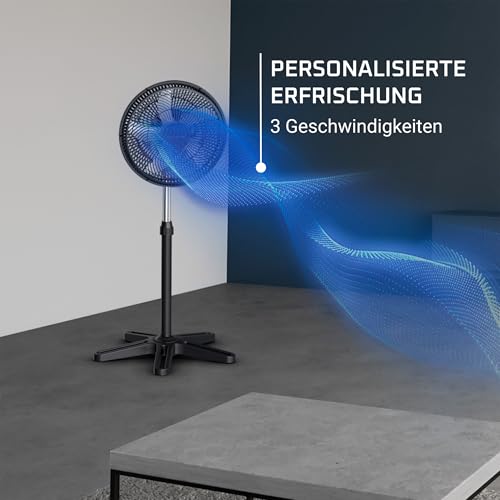Rowenta Turbo Essential, Standventilator, leistungsstark, VU3110 | Standventilator, Leise 58 dB, höhenverstellbar & oszillierend, kompakt für Büro, Wohn-/Schlafzimmer, Farbe: Schwarz/Rot