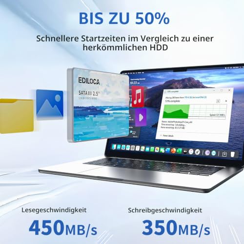 Ediloca ES580E SSD 512GB, Festplatte Internal 2.5 Inch SSD SATA III, 450MB/s Reading,Hard Drive for Fast Data Transfer, Solid State Drive for Laptop and Desktop