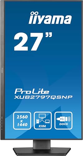 iiyama Prolite XUB2797QSNP-B1 68,5cm 27" IPS LED-Monitor WQHD 100Hz HDMI DP-in/Out DaisyChain USB3.2 USB-C Dock 96W LAN KVM-Switch Slim-Line Höhenverstellung Pivot AdaptiveSync schwarz