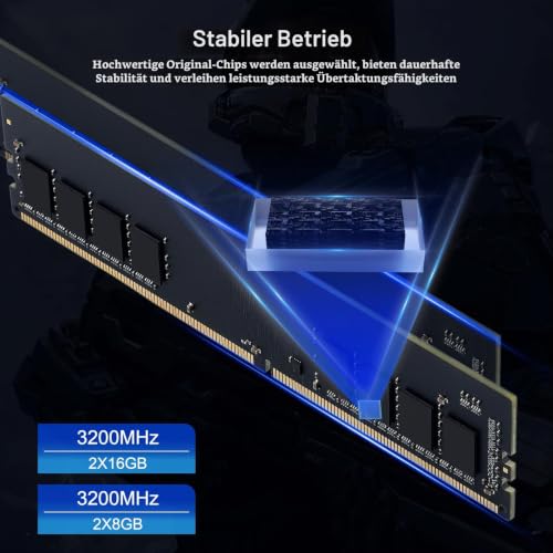 Netac DDR4 RAM 32GB Kit (2x16GB) 3200MHz DRAM 288-Pin UDIMM Desktop-Speicher CL16-20-20-40 1.35V Intel XMP 2.0 Computer-Speicher-Schwarz