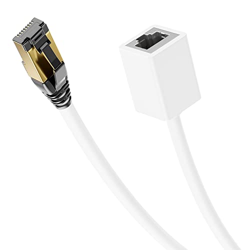 deleyCON 2m CAT8.1 RJ45 Verlängerung 40 GBit/s, S/FTP - Weiß | Patchkabel Netzwerkkabel, 2000 MHz, Kupfer PiMF, 1x RJ45 Stecker, 1x RJ45 Buchse, für Ethernet LAN Gaming Streaming