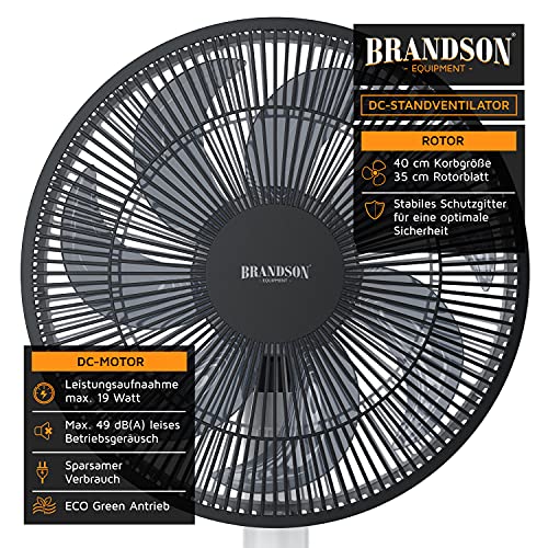 Brandson - DC Standventilator energiesparend ECO - Sieger Ventilatoren 2026 - Fernbedienung - Brushless Silent Motor - sehr leise – Oszilation 60° 90° 120° - 9 Stufen - Turbo Modus - weiß