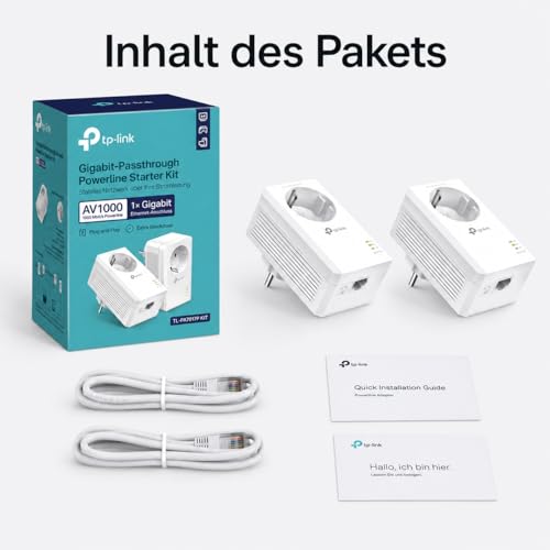 TP-Link Powerline Adapter Set TL-PA7017P KIT(1000Mbit/s, mit Steckdose, Gigabit-Port, Plug&Play, Kompatibel mit Allen HomePlug AV/AV2 Powerline Adaptern, Ideal für Media-Streaming)
