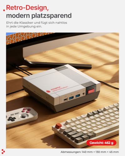 ACEMAGIC Retro Mini Gaming PC, AMD Ryzen AI 9 HX 370 (65W), 32GB DDR5 1TB NVMe SSD, Radeon 890M, AI NPU, USB4, WiFi 7, BT 5.4, Dual 2.5G LAN, Quad 4K Display für Profis, übertrifft R7 H 255