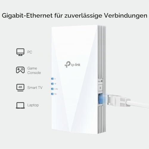 TP-Link RE580X WiFi 6 WLAN Verstärker Repeater AX1500(Dualband 1200MBit/s 5GHz + 300MBit/s 2,4GHz, MU-MIMO, Gigabit Port, kompatibel zu Allen WLAN Routern)