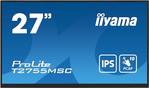 iiyama Prolite T2755MSC-B1 Full-HD IPS PCAP Touchscreen-Monitor | 68,6 cm, 27", 10 Punkt Multitouch, kapazitiv, HDMI, DP, Audio-out, USB3.2, Lautsprecher, 7H, Anti-Fingerprint, VESA, schwarz