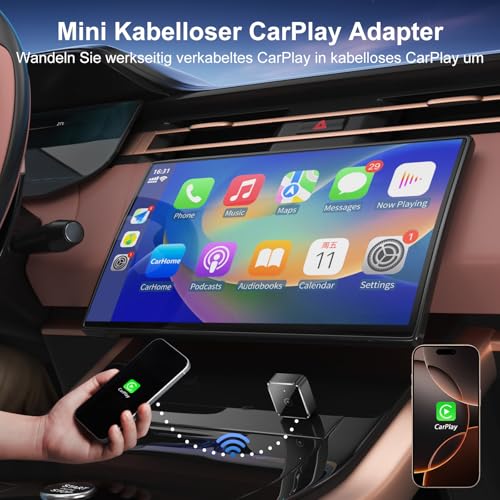 Mini Kabelloser CarPlay Adapter für iPhone - Wireless CarPlay Dongle Box, wandelt werkseitig verkabeltes CarPlay in kabelloses CarPlay um, Plug-and-Play, extrem geringe Verzögerung