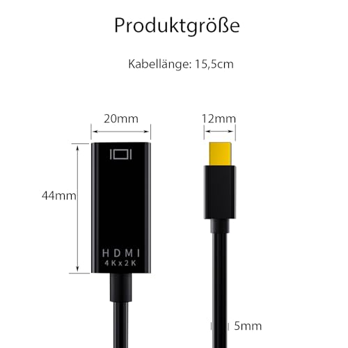 Leloco 4K Mini DisplayPort auf HDMI Adapter,Mini DP auf HDMI Adapter Konverter Konverter Für Thunderbolt 2, MacBook Pro, MacBook Air, iMac, Surface Pro Mehr Schwarz