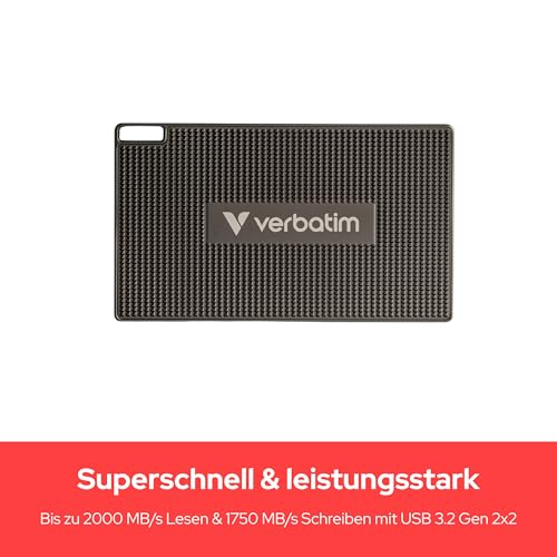 Verbatim Metal Mini Portable SSD 1TB USB 3.2 Gen2 2000MB/s Externe SSD | Metal Portable SSD 1 TB, bis zu 2000 MB/s lesen, 1750 MB/s Schreiben, USB 3.2 Gen 2 für PC, Mac, Smartphone und Spielekonsole