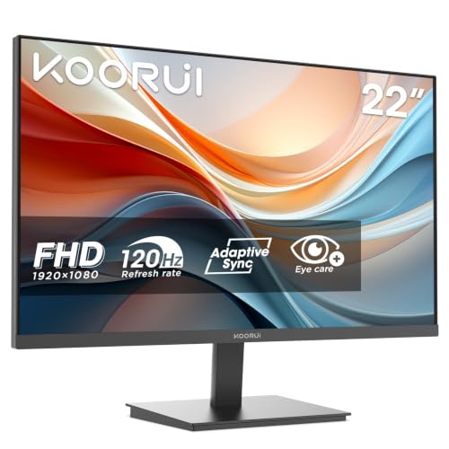 KOORUI Monitor 22 Zoll, FHD 120Hz Eye Care Bildschirm E2212H | 1920 x 1080p PC Monitor HDMI 1.4,3000:1 Kontrast, Adaptive-Sync 5° bis 15° neigbar, HDMI 1.4, VGA, VESA 100 x 100mm