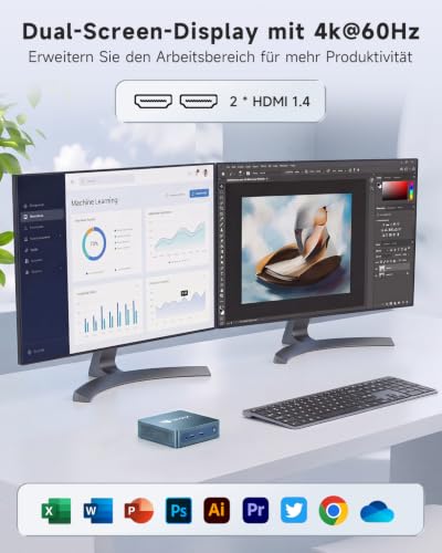 BMAX Büro Mini PC Intel Celeron J3355 mit Win11 Home, 6GB RAM 128GB SSD | Dual HDMI 4K@60Hz RJ45 Gigabit Ethernet WiFi5 BT USB x4 Mini Desktop Micro Computer für Business, Daily Use, Home assistant