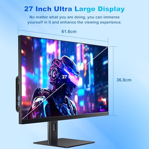 SUKOTOP All-in-One Computer 27 Zoll Core i7 (bis zu 3.0GHz) 512GB SSD 16GB RAM PC mit drehbarem Display, versteckte Webcam, WiFi6 Dual Band Bluetooth 5.3 - Ideal für Homeoffice, Videobearbeitung und