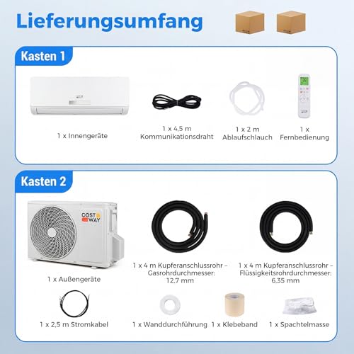 COSTWAY Klimaanlage Split 18000 BTU, 3,4kW Inverter Klimagerät leise mit Heizfunktion, WiFi & App & R32 Kältemittel, Klimasplittgeräte inkl. Montagematerial, Air Conditioner