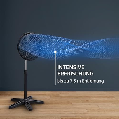 Rowenta Turbo Essential, Standventilator, leistungsstark, VU3110 | Standventilator, Leise 58 dB, höhenverstellbar & oszillierend, kompakt für Büro, Wohn-/Schlafzimmer, Farbe: Schwarz/Rot