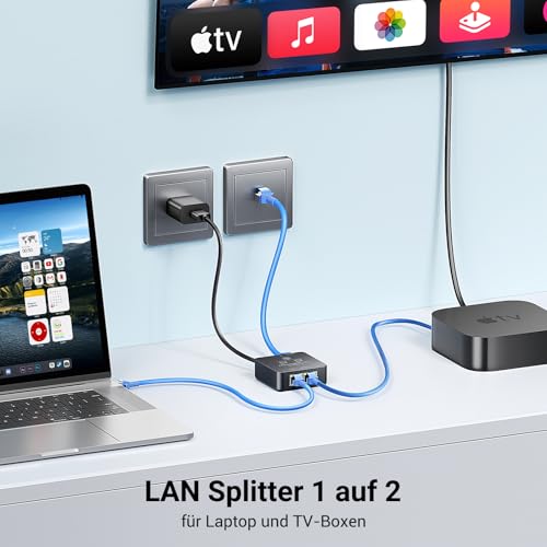 KiWiBiRD LAN Splitter 1 auf 2, LAN Switch 2 Port, LAN Verteiler 1 auf 2 | Ethernet Splitter Gigabit Switch RJ45 1000Mbps für Cat 8 7 6 5 5e, Kompatibel mit Router TV Box PC Laptop PS5
