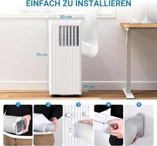 GarveeMore Mobiles Klimagerät 7000 BTU – a++ Energiesparende Klimaanlage Leise (51dB) Für Schlafzimmer & Büro Bis 28m², 3-in-1 Klimagerät Mit Abluftschlauch, Fensterabdichtung, Luftentfeuchter, R290