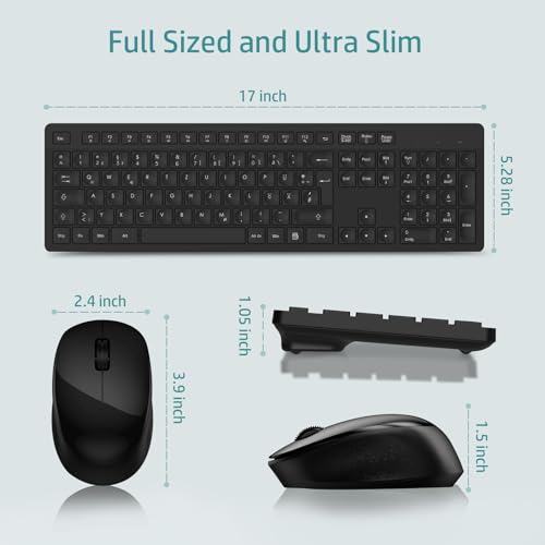 LeadsaiL K786 Tastatur Maus Set Kabellose, Tastatur und Maus, QWERTZ Deutsches Layout Funktastatur mit Maus, Flüsterleiser Tastenanschlag, 2.4 GHz mit 2-in-1 USB Nano Empfänger für PC/Laptop(Schwarz)