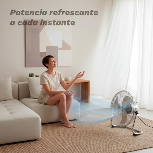 Grunkel Industrieller Bodenventilator aus Edelstahl mit 45 cm Durchmesser - MET-H16INDUSTRIAL - mit 3 verschiedenen Geschwindigkeiten und verstellbarem Neigungswinkel - 90 W - Metall (40,6 cm)