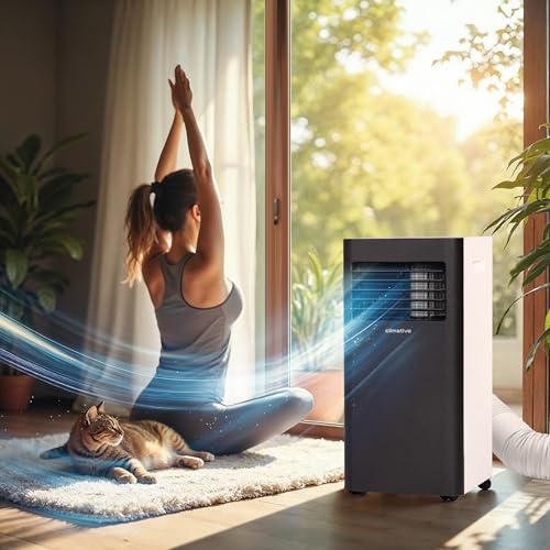 Klimaanlage Mobil 10000 BTU WiFi Tuya Smart, Entfeuchter 24L/Tag, Extrem schnelle Kühlung 2,9 kW, Mobile Klimaanlage DUO, Klimagerät bis 29 m² für Zuhause, Abluftschlauch + Fensterabdichtung