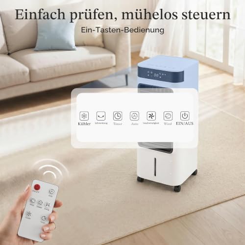 HOMCOM Mobiler Luftkühler 3-in-1 Verdunstungskühler 7L Wassertank Weiß