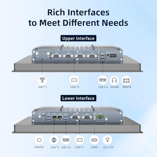 NORQIN 17-Zoll Lüftungsloser Industrie Panel-PC,IP65 All-in-One Computer | 10-Punkt Kapazitives Industrie-Touch-Panel,Windows 10 Pro,HDMI/COM/USB,für Automatisierung,Kiosk(I3-7100U,8G RAM 256G SSD)