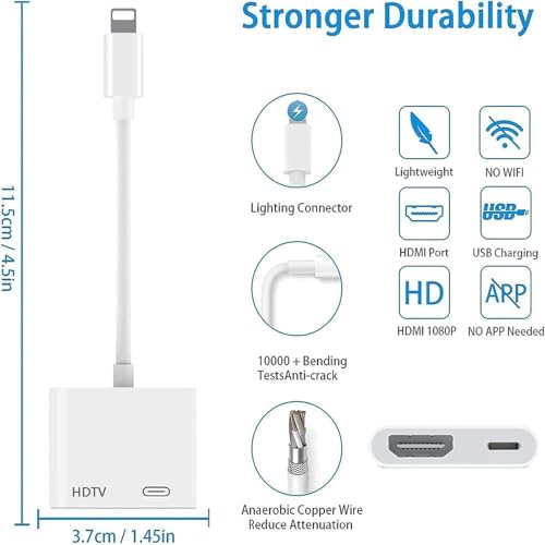 Lightning HDMI Adapter,【Apple MFI Zertifiziert】 Lightning auf HDMI, i-Phone H-DMI Adapter, A-dapter L-ightning auf H-DMI
