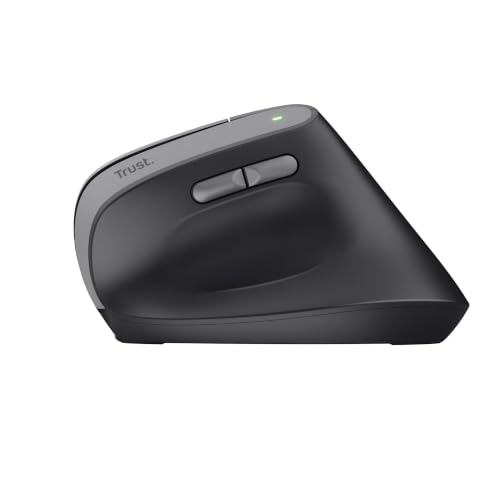 Trust Yuno Wiederaufladbare Vertikale Maus, Kabellose Ergonomische Maus | Vorbeugung Gegen Mausarm/Tennisarm (RSI Syndrom) für Rechtshänder, 2.4GHz, 800-2400 DPI, PC Mac