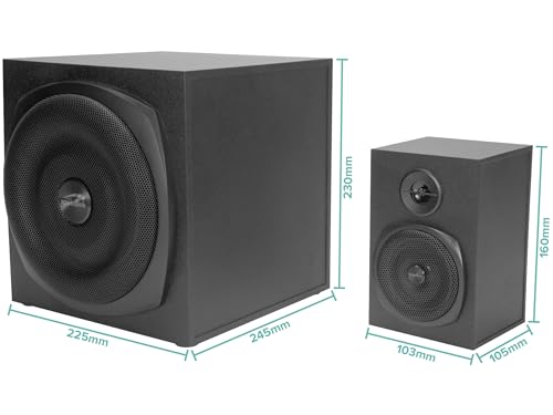 Speedlink Gravity LT PC Lautsprecher 2.1 Soundsystem Bluetooth - mit Subwoofer aus Holz, Aktiv Lautsprechersystem 80 Watt, 3,5mm Klinke AUX, RGB-Tischfernbedienung, schwarz