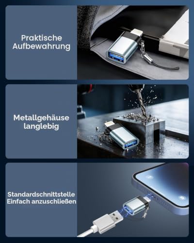 Lightning auf USB Adapter 2Pack, iPhone Adapter Lightning auf USB Kompakter mit Lanyard USB-OTG-Adapter für Apple iPhone/iPad, UnterstütztUSB Flash Drive/MIDI Keyboard/Kamera/Kartenleser/Tastatur