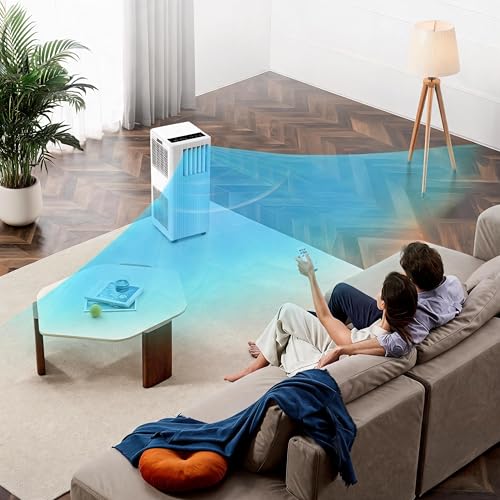 Thaookte 3-in-1 Mobilklimaanlage 9000 BTU mit Dual-Schlauch-Technologie, extrem leise (≤45 dB), 24h Vorwahl, kabellose Bedienung per Fernbedienung, 3 Funktionen Klimaanlage mobil für Räume bis 35 m²