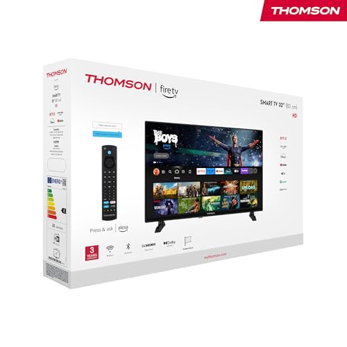 Thomson 32 Zoll (80 cm) HD Smart Fire TV, Alexa-Sprachsteuerung, Triple-Tuner (DVB-T2/C/S2), Dolby Audio, DTS Virtual:X, HDR10, WLAN, Bluetooth, HDMI, 32HF2S34