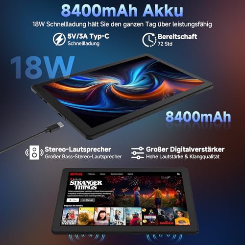 Tablet｜Android 15 Tablet 11,5 Zoll Octa-Core, Android Tablets 30GB+1TB TF, 2000*1200 FHD 90Hz Display, 8400mAh, Widevine L1, 13MP Kamera, WiFi 6&BT 5.3, Tablet PC für Arbeit/Studium - Schwarz