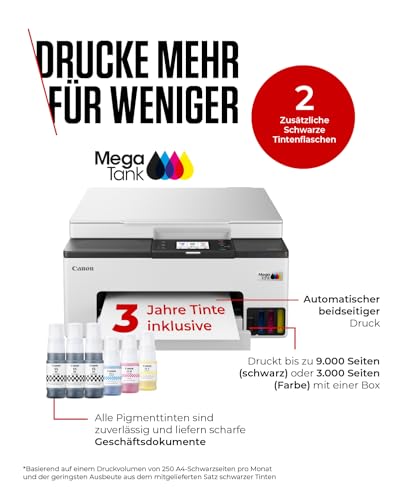 Canon MAXIFY GX1050 Tintenstrahldrucker mit Tank, günstigen Druckkosten | Für Büro und Telearbeit; nachfüllbare Tintenbehälter mit 3.000 Seiten pro Farbe, AirPrint und Mopria, Scannen und Kopieren