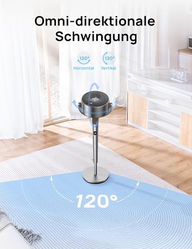 DREO Smart Standventilator, 120°+120° Oszillierend Ventilator mit Wi-Fi/Sprachsteuerung, 23dB Leiser Bodenventilator für Schlafzimmer, einstellbare Höhe, 8 Geschwindigkeiten, 6 Modi, 12H Timer