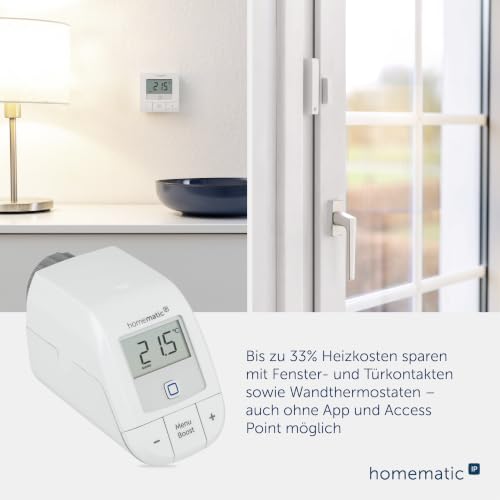 Homematic IP Heizkörperthermostat – Basic | Smart Home, digitaler Thermostat Heizung, Steuerung per App, Alexa, Google Home, Push-to-Pair, Energie sparen, 153412A3