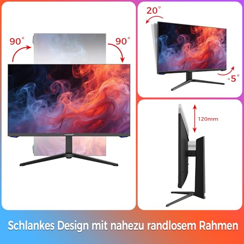 LC-POWER QHD Gaming Monitor 27 Zoll, Fast IPS-Panel, 2560x1440, 180Hz, 1ms, 99% sRGB Colour Gamut, Adaptive Sync, Höhenverstellbarer Standfuß, Pivot-Funktion, DisplayPort 1.4, HDMI 2.0, LC-M27-QHD-180