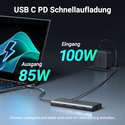 UGREEN Revodok USB C Docking Station, 10 IN 1 USB C Hub 2 HDMI | Dockingstation mit SD/TF Kartenleser, Gigabit Ethernet, Kabellänge 30cm, 4X USB C/USB A Ports, PD 100W Schnellladen
