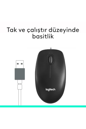 Logitech M90 Maus mit Kabel | 1000 DPI Sensor, USB-Anschluss, 3 Tasten, Für Links- und Rechtshänder, PC/Mac - Schwarz