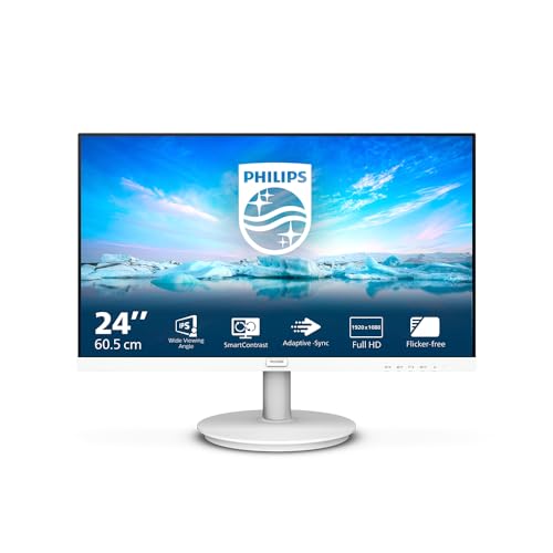 PHILIPS 241V8AW - 24 Zoll Full HD Monitor, eingeb. Lautsprecher, Flimmerfrei (1920x1080, 75 Hz, VGA, HDMI) Weiss