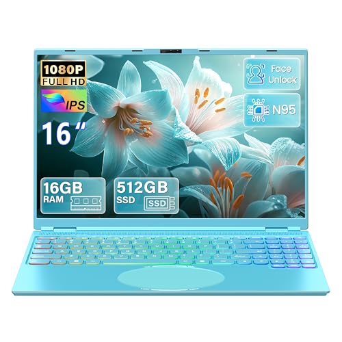 Fsjun 16 Zoll FHD Laptop Grün, 512GB SSD, 16GB DDR4 RAM, Quad-Core N95 CPU