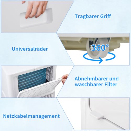 LEADZM Mobile Klimagerät 12000BTU 1350W Abluftschlauch 3 Funktionen