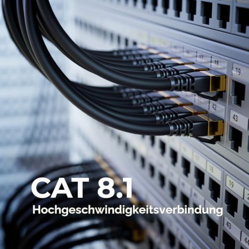 deleyCON 0,5m CAT8.1 Patchkabel RJ45 S/FTP 40 Gbit, 5 Stück - Schwarz