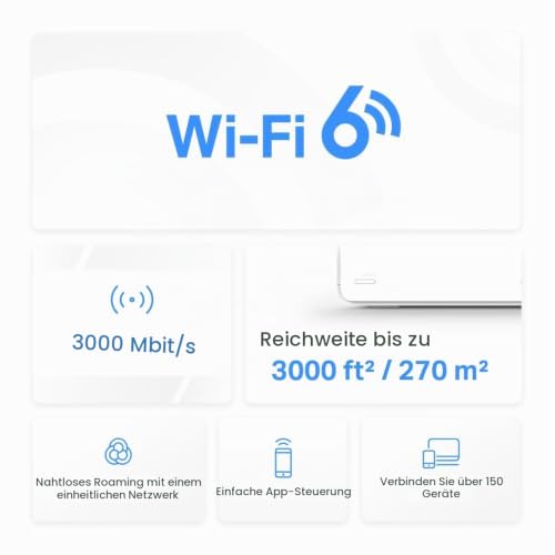 Mercusys Halo H80X Mesh-WLAN-Set (1er-Pack), Wi-Fi 6 AX3000 Dualband-Router & Repeater, 3 × Gigabit-Anschlüsse pro Einheit, MU-MIMO, WPA3, Kindersicherung, empfohlen für Häuser mit 1–2 Schlafzimmern